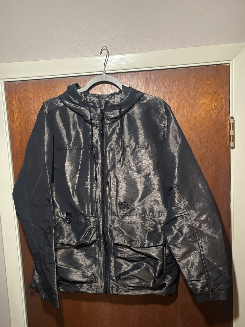 Vans lightweight metallic reflective jacket with hood NWT men’s size small
